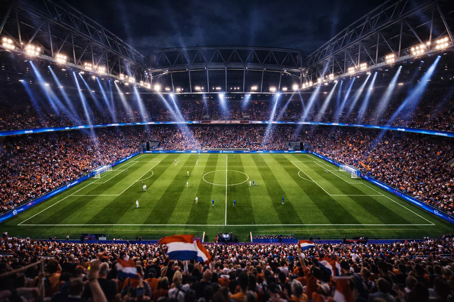 Johan Cruijff Arena tijdens Champions League avond met lichtshow