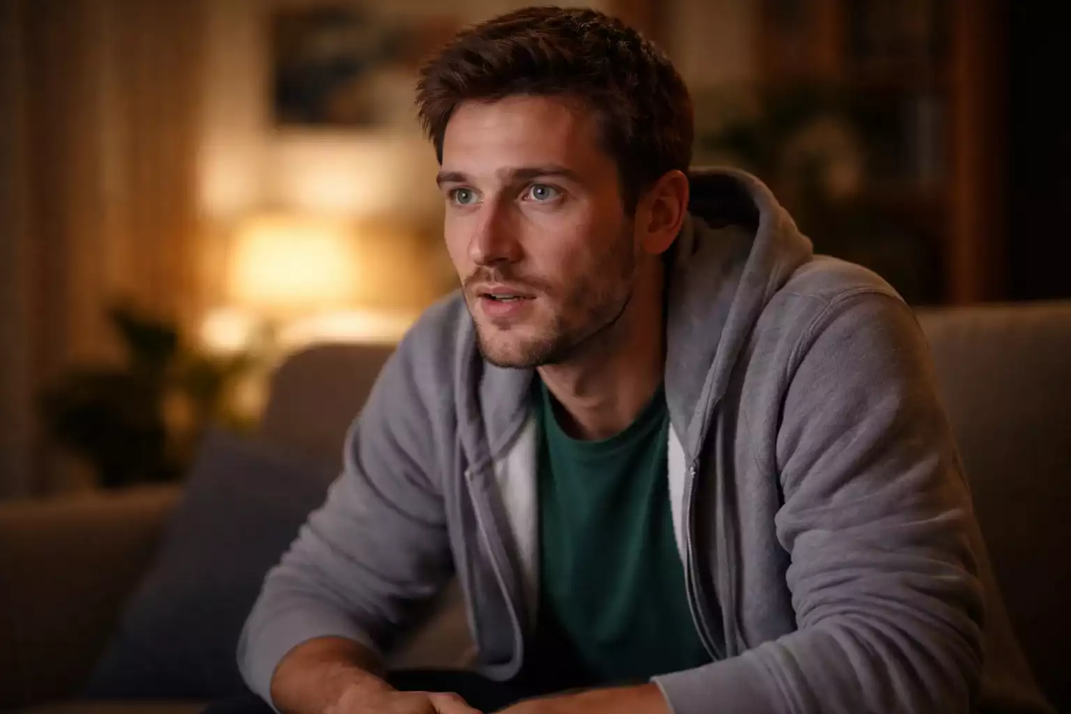 Gefocuste persoon kijkt naar voetbalwedstrijd met concentratie