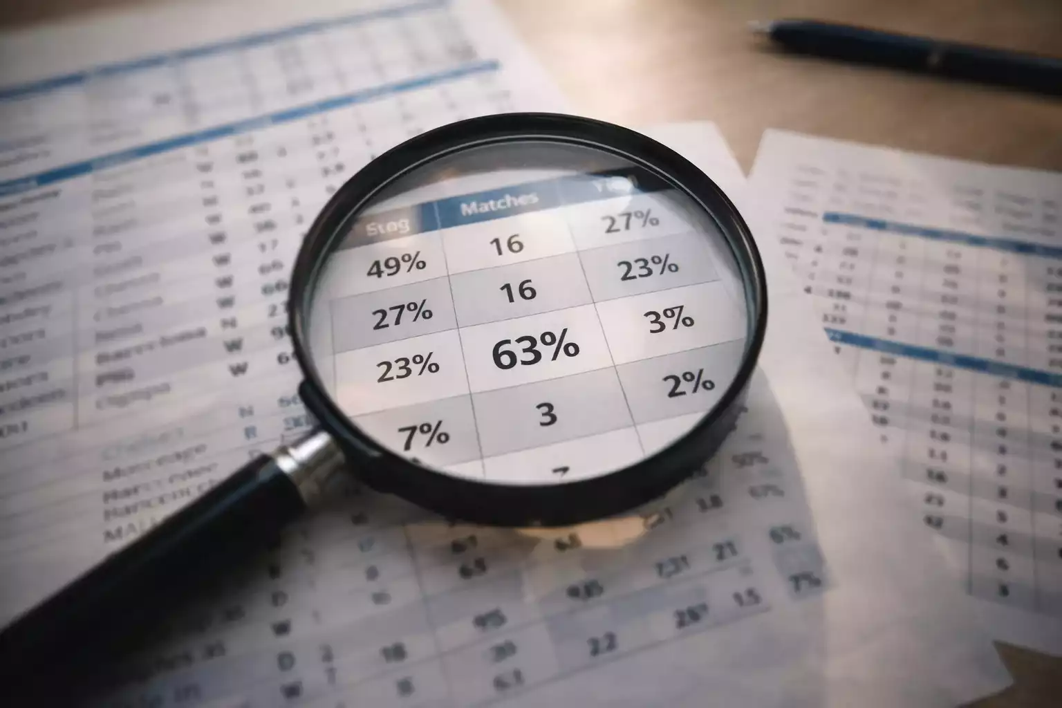 Vergrootglas over voetbaldata symboliseert waarde zoeken